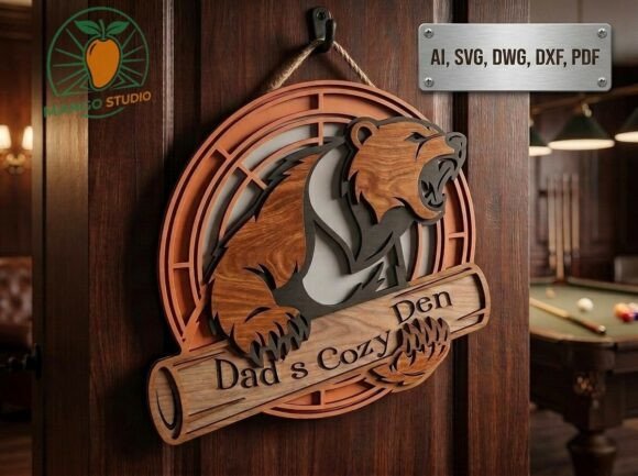 Dad s Cozy Den Bear SVG Sign: A Practical Guide to Multi-Layer Laser Cutting