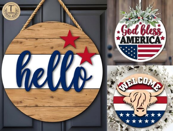 Fourth of July Door Hanger SVG Bundle: Elevate Your Patriotic Decor with Layered Laser-Cut Designs