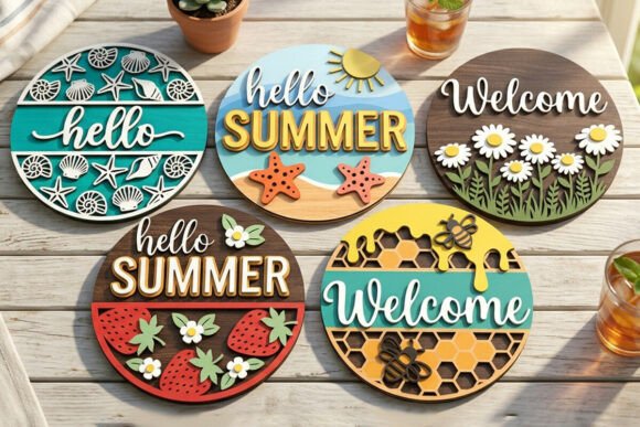 Summer Round Sign Laser Cut Bundle